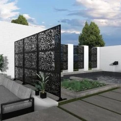 Promo ✔️ Black Outdoor Laser Cut Metal Privacy Screen with (3-Panels) by Unbranded 👍 -Cheap Fence Gates Plus Store black outdoor privacy screens cx517os ps 1f 1000
