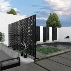 Coupon ❤️ 6.33 ft. H x 3.93 ft. W Laser Cut Metal Privacy Screen, 3 panels by Unbranded ✔️ 12 Coupon ❤️ 6.33 ft. H x 3.93 ft. W Laser Cut Metal Privacy Screen, 3 panels by Unbranded ✔️ -Cheap Fence Gates Plus Store black outdoor privacy screens cx66lc bk 44 1000