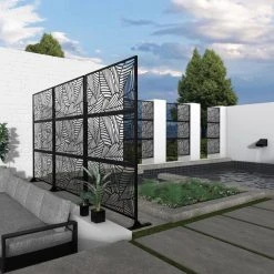 Deals 🔔 6.33 ft. H x 3.93 ft. W Black Laser Cut Metal Privacy Screen 3-Panels by Unbranded ✔️ -Cheap Fence Gates Plus Store black outdoor privacy screens gm l 27 4f 1000