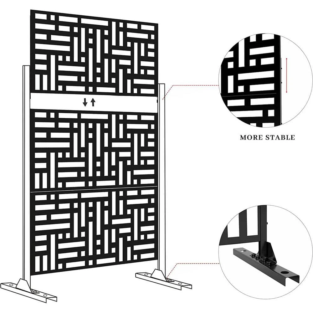 Cheap 🔥 Black Metal Outdoor Privacy Screen with Stand, Freestanding Outdoor Divider for Garden Patio Backyard(3-Panels) by Tunearary 🔔 4 Cheap 🔥 Black Metal Outdoor Privacy Screen with Stand, Freestanding Outdoor Divider for Garden Patio Backyard(3-Panels) by Tunearary 🔔 - Image 2