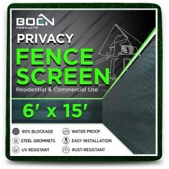 Budget โจ 6 ft X 15 ft Green Privacy Fence Screen Netting Mesh with Reinforced Grommet for Chain link Garden Fence by BOEN ๐