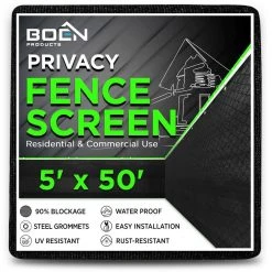 Cheapest ❤️ 5 ft. X 50 ft. Black Privacy Fence Screen Netting Mesh with Reinforced Grommet for Chain link Garden Fence by BOEN 🔥