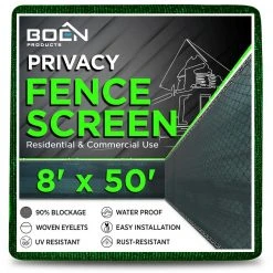 Discount ✔️ 8 ft. x 50 ft. Green Privacy Fence Screen Netting Mesh with Reinforced Eyelets for Chain Link Garden Fence by BOEN ✔️