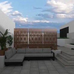 Coupon 🥰 6.5 ft. H x 4 ft. W Laser Cut Metal Privacy Screen in Brown, 3 panels by Unbranded 😀 9 Coupon 🥰 6.5 ft. H x 4 ft. W Laser Cut Metal Privacy Screen in Brown, 3 panels by Unbranded 😀 -Cheap Fence Gates Plus Store brown outdoor privacy screens byy526 11 4f 1000