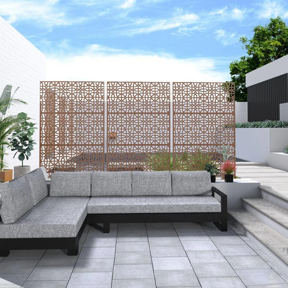 Promo 🥰 6.5 ft. H x 4 ft. W Laser Cut Metal Privacy Screen in Brown, 3 panels by Unbranded ❤️ 5 Promo 🥰 6.5 ft. H x 4 ft. W Laser Cut Metal Privacy Screen in Brown, 3 panels by Unbranded ❤️ - Image 3