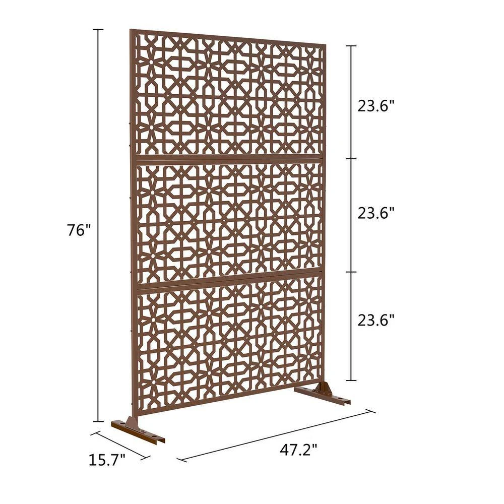Promo 🥰 6.5 ft. H x 4 ft. W Laser Cut Metal Privacy Screen in Brown, 3 panels by Unbranded ❤️ 9 Promo 🥰 6.5 ft. H x 4 ft. W Laser Cut Metal Privacy Screen in Brown, 3 panels by Unbranded ❤️ - Image 7