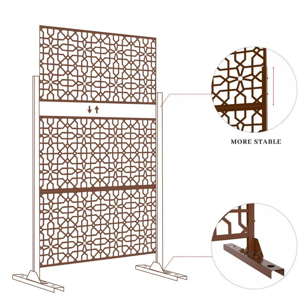 Promo 🥰 6.5 ft. H x 4 ft. W Laser Cut Metal Privacy Screen in Brown, 3 panels by Unbranded ❤️ 8 Promo 🥰 6.5 ft. H x 4 ft. W Laser Cut Metal Privacy Screen in Brown, 3 panels by Unbranded ❤️ - Image 6
