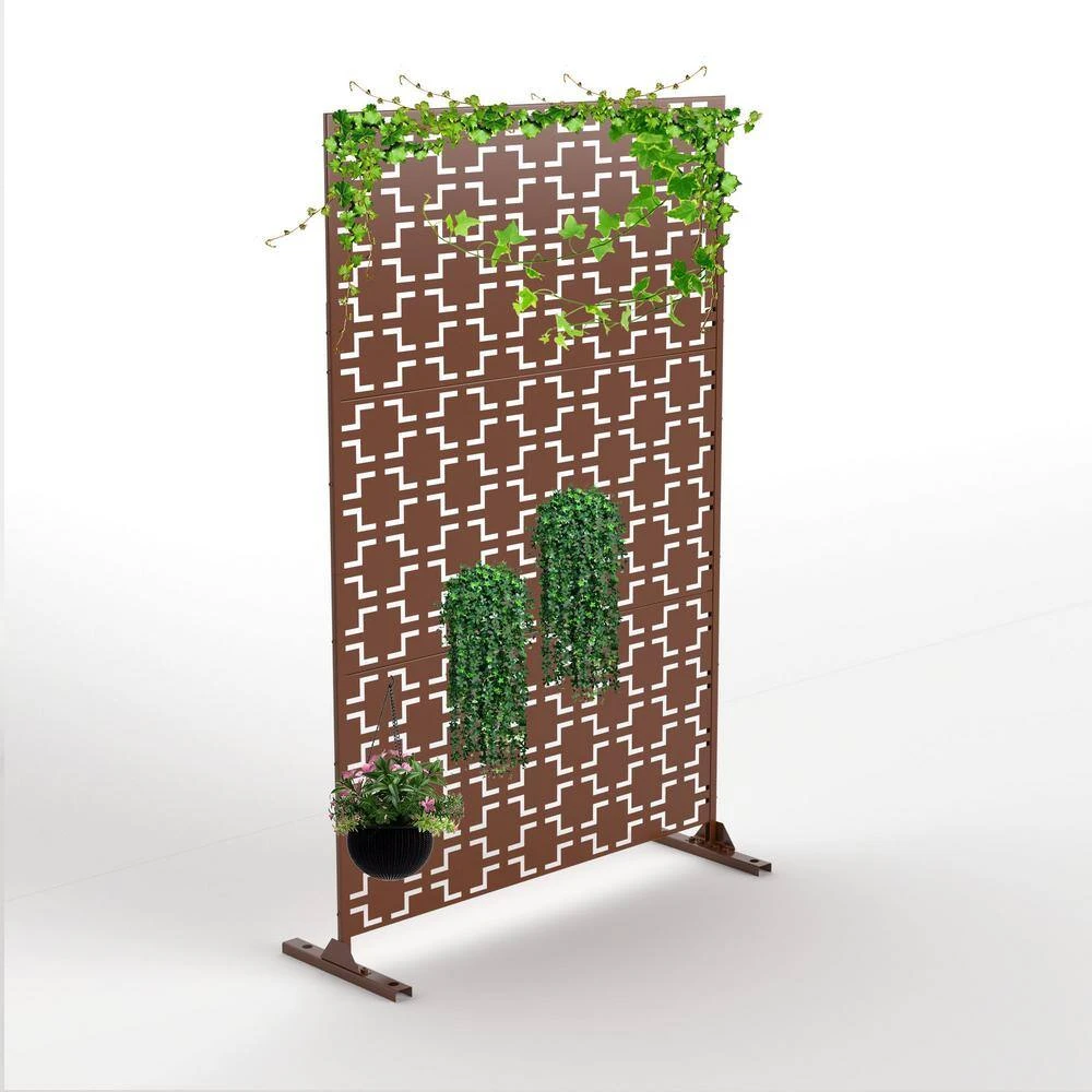 Promo 🔔 6.33 ft. H x 3.93 ft. W Laser Cut Metal Privacy Screen in Brown, 3 panels by Unbranded ✔️ 4 Promo 🔔 6.33 ft. H x 3.93 ft. W Laser Cut Metal Privacy Screen in Brown, 3 panels by Unbranded ✔️ - Image 2