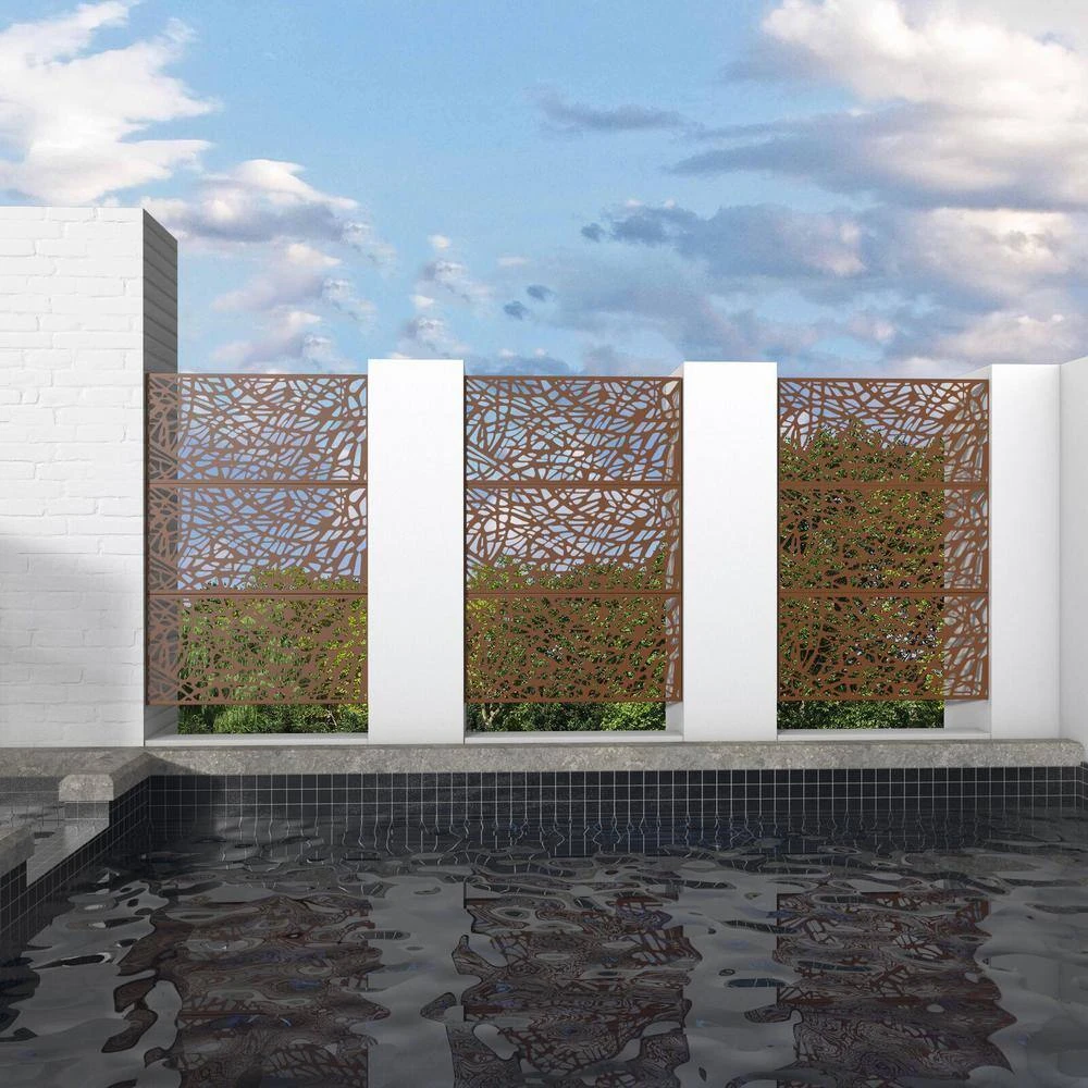 Best Sale π 6.5 ft. H x 4 ft. W Laser Cut Metal Privacy Screen in Brown, 3 panels by Unbranded π 6 Best Sale π 6.5 ft. H x 4 ft. W Laser Cut Metal Privacy Screen in Brown, 3 panels by Unbranded π - Image 4