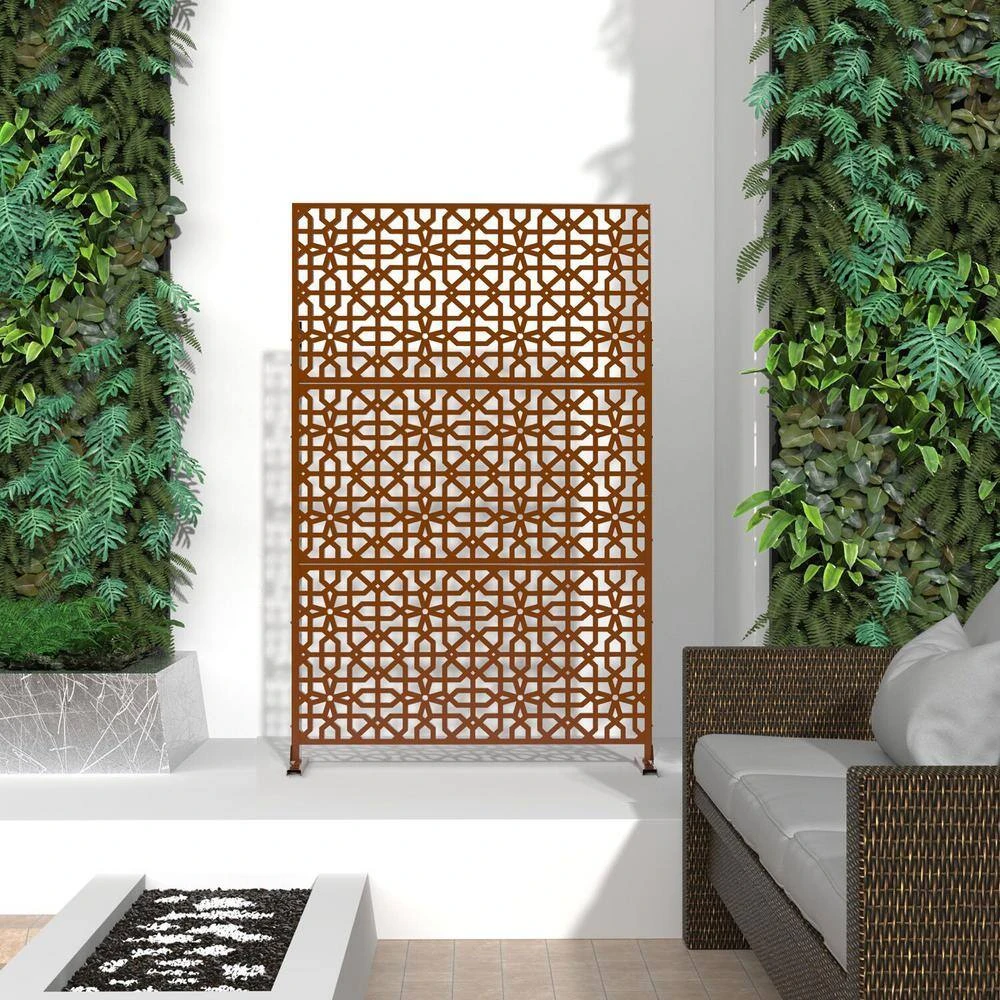 Best Sale ⌛ 6.5 ft. H x 4 ft. L Laser Cut Metal Privacy Screen in Brown 3 Screen Panels by Unbranded ✨ 6 Best Sale ⌛ 6.5 ft. H x 4 ft. L Laser Cut Metal Privacy Screen in Brown 3 Screen Panels by Unbranded ✨ - Image 4
