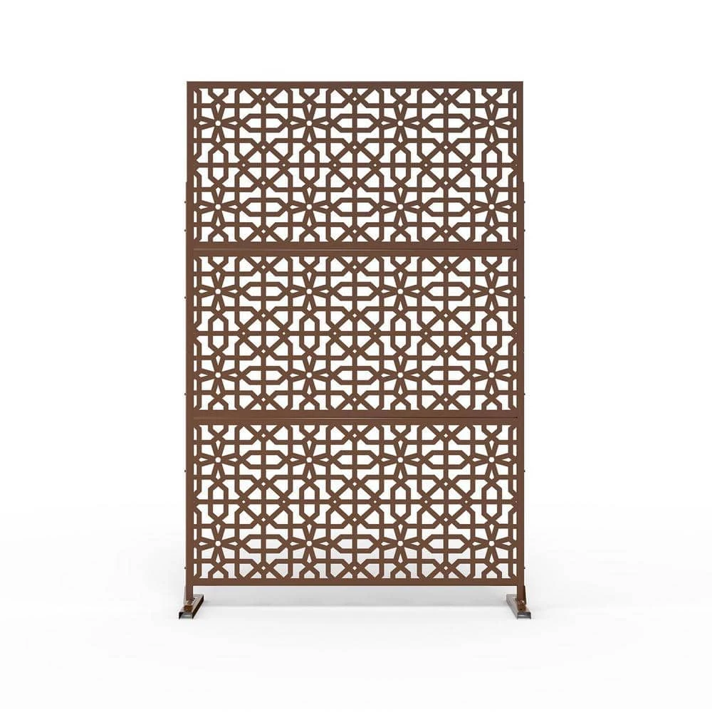 Best Sale ⌛ 6.5 ft. H x 4 ft. L Laser Cut Metal Privacy Screen in Brown 3 Screen Panels by Unbranded ✨ 3 Best Sale ⌛ 6.5 ft. H x 4 ft. L Laser Cut Metal Privacy Screen in Brown 3 Screen Panels by Unbranded ✨