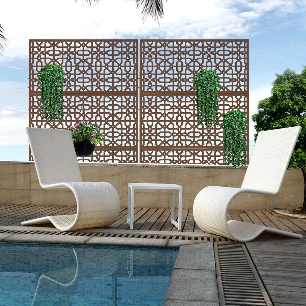Best Sale ⌛ 6.5 ft. H x 4 ft. L Laser Cut Metal Privacy Screen in Brown 3 Screen Panels by Unbranded ✨ 8 Best Sale ⌛ 6.5 ft. H x 4 ft. L Laser Cut Metal Privacy Screen in Brown 3 Screen Panels by Unbranded ✨ - Image 6