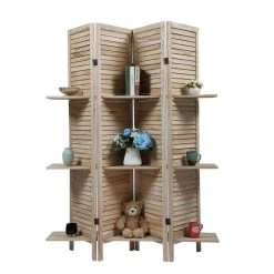 Discount 🔔 4 Panel Screen Folding Louvered Room Divider with Shelving Board Light Burn XH by Unbranded 👍 -Cheap Fence Gates Plus Store brown outdoor privacy screens gm h 393 fa 1000