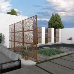 Discount 🌟 6.33 ft. H x 3.93 ft. W Brown Laser Cut Metal Privacy Screen 3-Panels by Unbranded 😍 -Cheap Fence Gates Plus Store brown outdoor privacy screens gm l 28 4f 1000