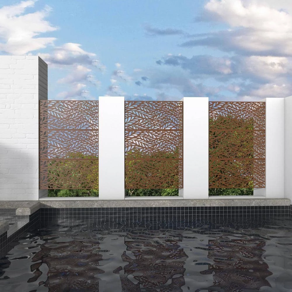 Discount ⌛ 6.5 ft. H x 4 ft. W Laser Cut Metal Privacy Screen in Brown by Unbranded 🥰 6 Discount ⌛ 6.5 ft. H x 4 ft. W Laser Cut Metal Privacy Screen in Brown by Unbranded 🥰 - Image 4