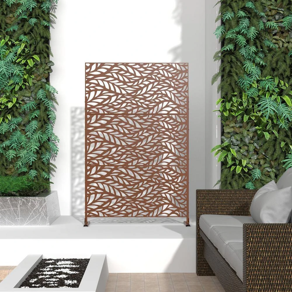 Discount ⌛ 6.5 ft. H x 4 ft. W Laser Cut Metal Privacy Screen in Brown by Unbranded 🥰 4 Discount ⌛ 6.5 ft. H x 4 ft. W Laser Cut Metal Privacy Screen in Brown by Unbranded 🥰 - Image 2