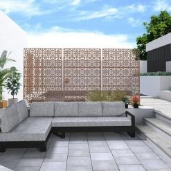 New ✔️ 6.5 ft. H x 4 ft. W Laser Cut Metal Privacy Screen in Brown by Unbranded 🎁 -Cheap Fence Gates Plus Store brown outdoor privacy screens st613a 119 4f 1000