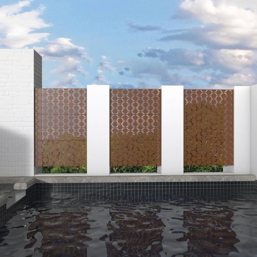 Top 10 🤩 6.33 ft. H x 3.93 ft. W Laser Cut Metal Privacy Screen in Brown, 24 in. x 48 in. x 3 panels by Unbranded 🤩 5 Top 10 🤩 6.33 ft. H x 3.93 ft. W Laser Cut Metal Privacy Screen in Brown, 24 in. x 48 in. x 3 panels by Unbranded 🤩 - Image 3