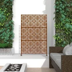 Budget 👍 6.5 ft. H x 4 ft. W Laser Cut Metal Privacy Screen in Brown 3 Panels by Unbranded 🤩 -Cheap Fence Gates Plus Store brown outdoor privacy screens sw pm br 14 1f 1000