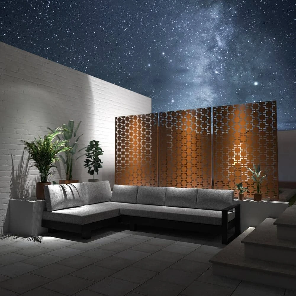 Wholesale ❤️ 6.33 ft. H x 3.93 ft. W Brown Laser Cut Metal Privacy Screen (3-Panels) by Unbranded 😍 6 Wholesale ❤️ 6.33 ft. H x 3.93 ft. W Brown Laser Cut Metal Privacy Screen (3-Panels) by Unbranded 😍 - Image 4