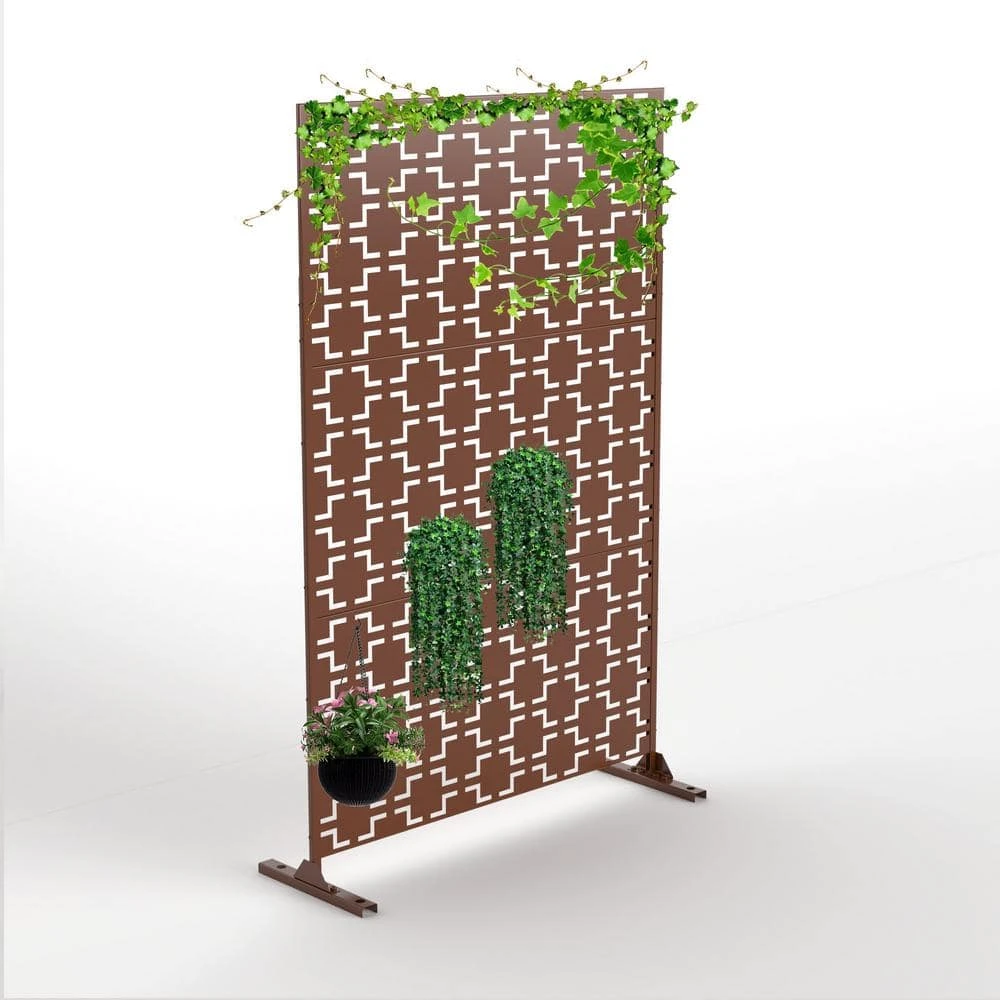 Wholesale ❤️ 6.33 ft. H x 3.93 ft. W Brown Laser Cut Metal Privacy Screen (3-Panels) by Unbranded 😍 3 Wholesale ❤️ 6.33 ft. H x 3.93 ft. W Brown Laser Cut Metal Privacy Screen (3-Panels) by Unbranded 😍