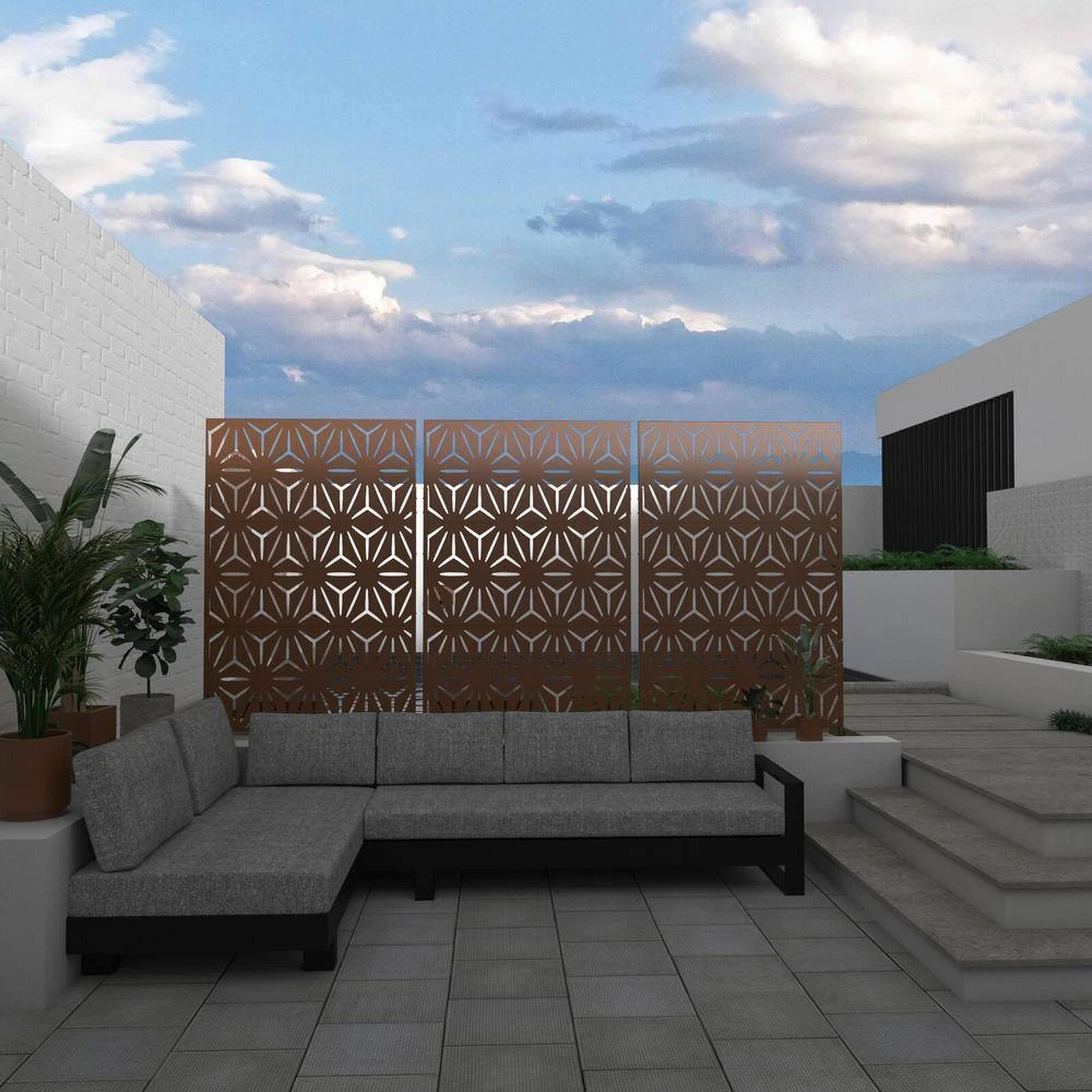 Discount ⭐ 6.5 ft. H x 4 ft. W Laser Cut Metal Privacy Screen in Brown by Unbranded ✔️ 6 Discount ⭐ 6.5 ft. H x 4 ft. W Laser Cut Metal Privacy Screen in Brown by Unbranded ✔️ - Image 4