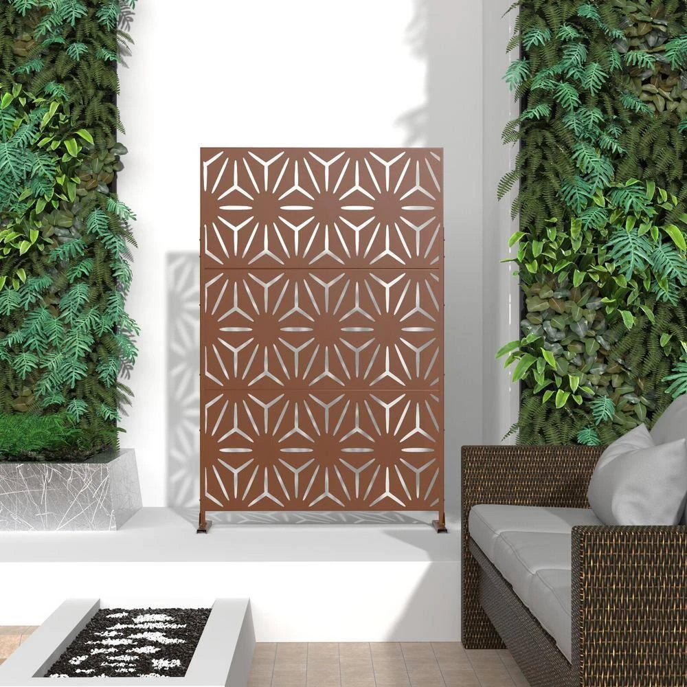 Discount ⭐ 6.5 ft. H x 4 ft. W Laser Cut Metal Privacy Screen in Brown by Unbranded ✔️ 4 Discount ⭐ 6.5 ft. H x 4 ft. W Laser Cut Metal Privacy Screen in Brown by Unbranded ✔️ - Image 2