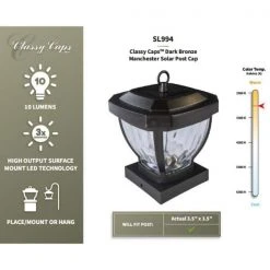 Outlet 🎉 Manchester 4 in. x 4 in. Dark Bronze ABS Plastic Outdoor LED Solar Post Cap (2-Pack) by Classy Caps ⭐ -Cheap Fence Gates Plus Store dark bronze classy caps deck post caps sl994 44 1000