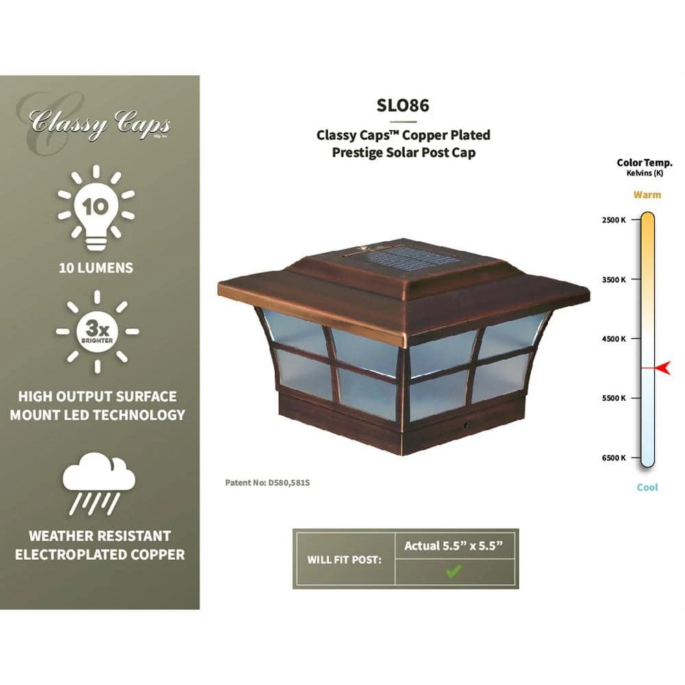 Outlet 🛒 Prestige 6 in. x 6 in. Outdoor Electroplated Copper LED Solar Post Cap (2-Pack) by Classy Caps 🌟 8 Outlet 🛒 Prestige 6 in. x 6 in. Outdoor Electroplated Copper LED Solar Post Cap (2-Pack) by Classy Caps 🌟 - Image 6