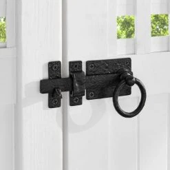 Deals ⌛ 10 in. Matte Black Cast Iron Ring Turn Drop Bar Latch by Everbilt 👍 -Cheap Fence Gates Plus Store everbilt fence gate latches slide bolts 60164 40 1000