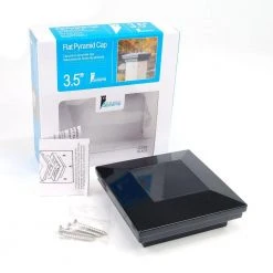 Buy ⌛ 3.5 in. x 3.5 in. Gloss Black Aluminum Flat Pyramid Post Cap by Fortress Accents ⭐ -Cheap Fence Gates Plus Store gloss black fortress accents deck post caps 52500350 c3 1000