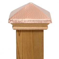 Deals 🥰 Miterless 4 in. x 4 in. Mahogany Wood Flat Slip Over Fence Post Cap with 😀 Hammered Copper Pyramid by Protectyte ✨ -Cheap Fence Gates Plus Store hammered copper protectyte deck post caps hdftbch358m 4f 1000