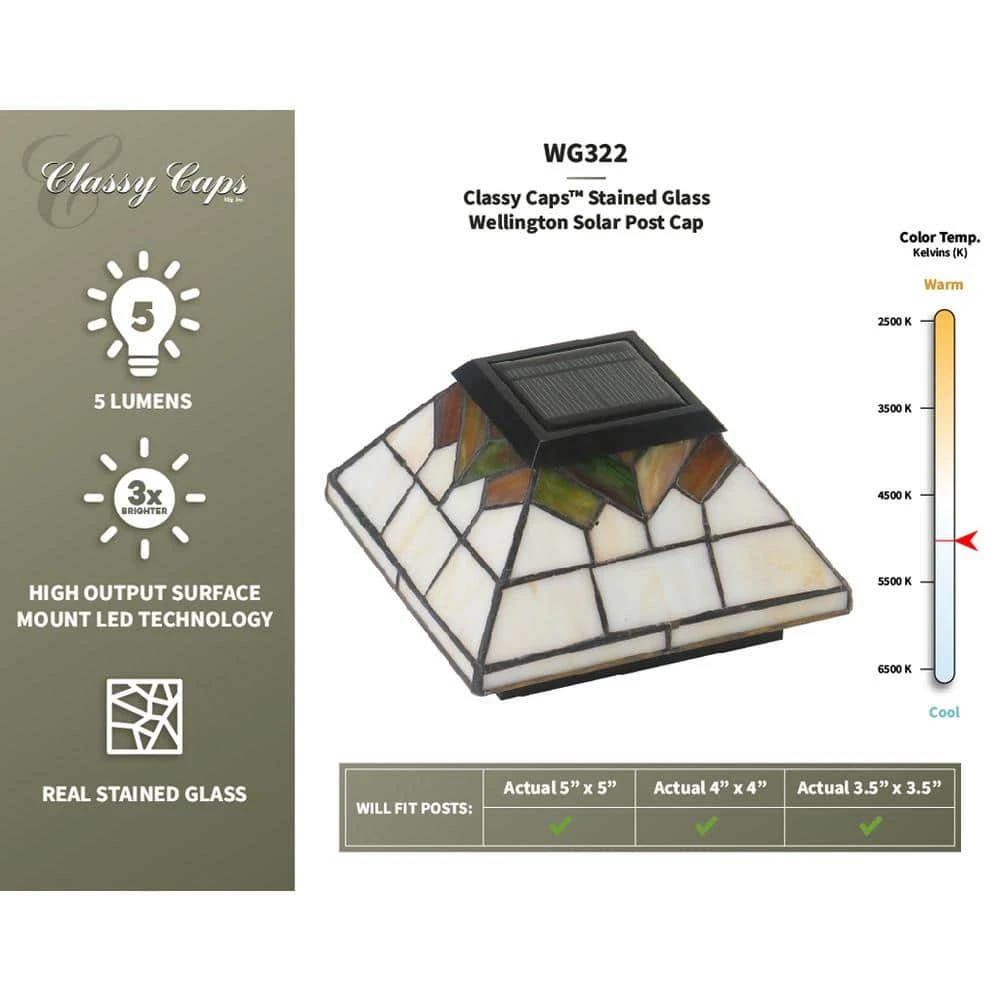 Best Pirce ๐งจ Wellington 4 in. x 4 in./ 5 in. x 5 in. Outdoor Stain Glass Solar Post Cap (2-Pack) by Classy Caps ๐ 10 Best Pirce ๐งจ Wellington 4 in. x 4 in./ 5 in. x 5 in. Outdoor Stain Glass Solar Post Cap (2-Pack) by Classy Caps ๐ - Image 8