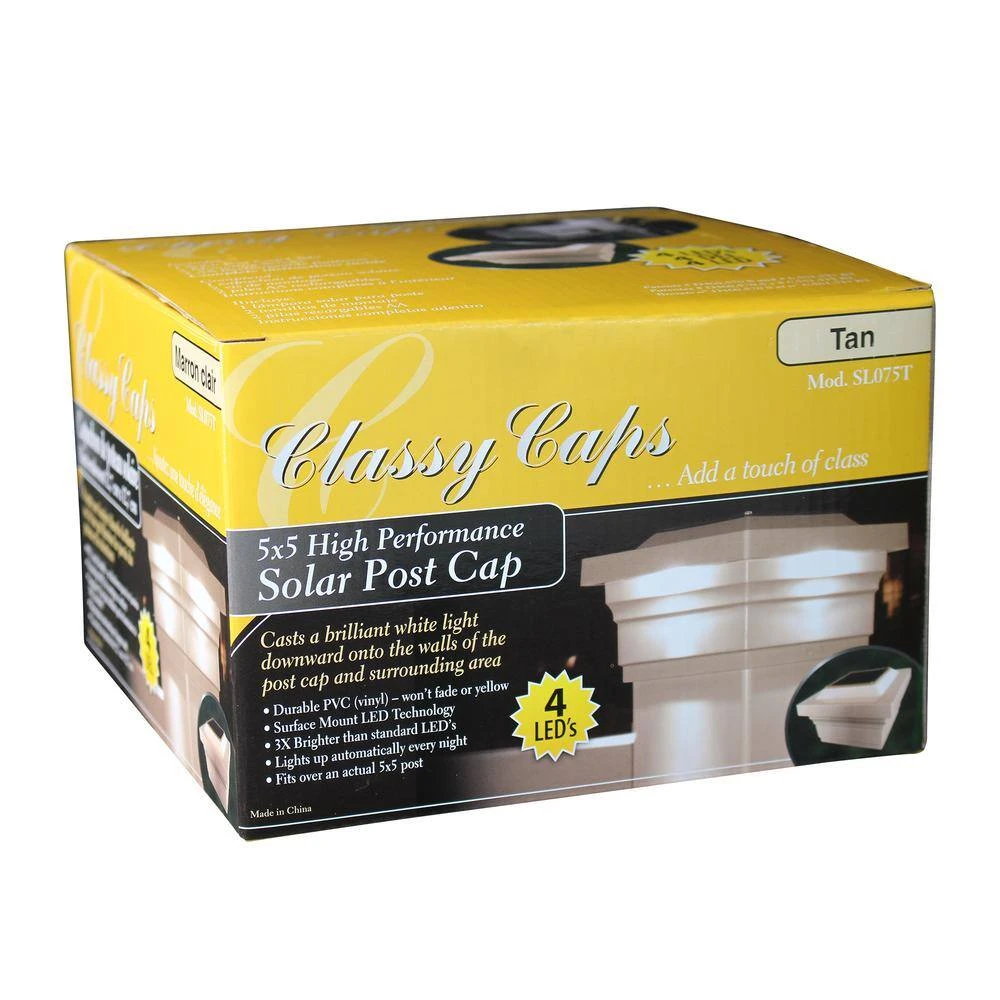 Budget ✨ Majestic 5 in. x 5 in. Outdoor Tan Vinyl LED Solar Post Cap (2-Pack) by Classy Caps 🔥 9 Budget ✨ Majestic 5 in. x 5 in. Outdoor Tan Vinyl LED Solar Post Cap (2-Pack) by Classy Caps 🔥 - Image 7