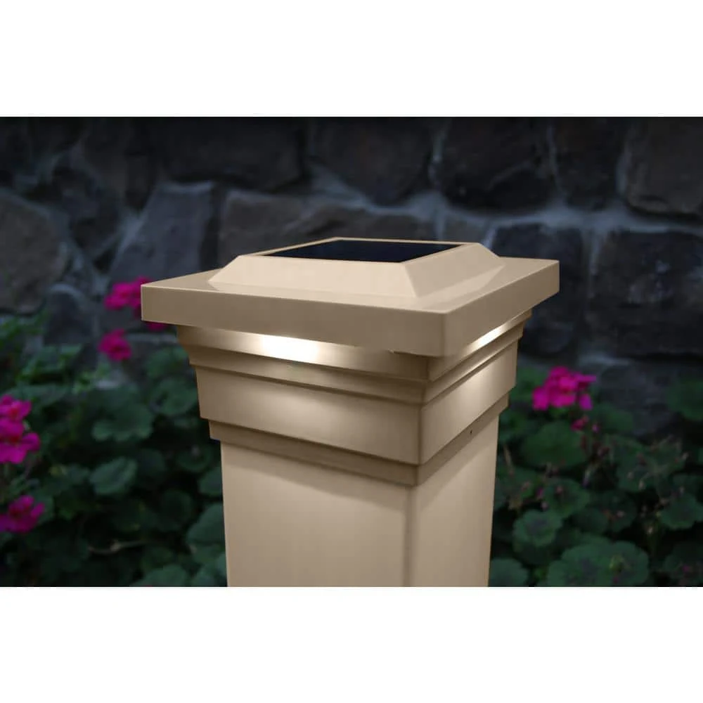 Budget ✨ Majestic 5 in. x 5 in. Outdoor Tan Vinyl LED Solar Post Cap (2-Pack) by Classy Caps 🔥 4 Budget ✨ Majestic 5 in. x 5 in. Outdoor Tan Vinyl LED Solar Post Cap (2-Pack) by Classy Caps 🔥 - Image 2