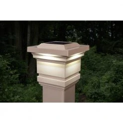 Best Sale ❤️ Classy 4 in. x 4 in. Outdoor Tan Vinyl LED Solar Post Cap (2-Pack) by Classy Caps ✔️ -Cheap Fence Gates Plus Store tan pvc classy caps deck post caps sl074t 4f 1000
