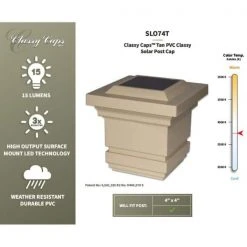 Best Sale ❤️ Classy 4 in. x 4 in. Outdoor Tan Vinyl LED Solar Post Cap (2-Pack) by Classy Caps ✔️ -Cheap Fence Gates Plus Store tan pvc classy caps deck post caps sl074t 76 1000