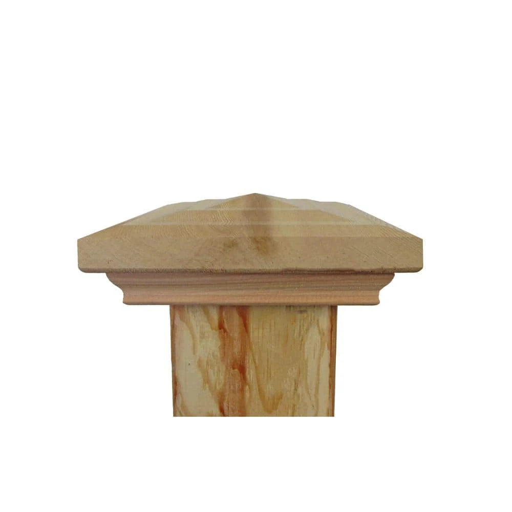 Best deal π 4 in. x 4 in. Step-In Pyramid Cedar Post Cap by Unbranded π 8 Best deal π 4 in. x 4 in. Step-In Pyramid Cedar Post Cap by Unbranded π - Image 6