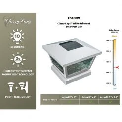 Coupon ⌛ 5 in. x 5 in./ 4 in. x 4 in. White ABS Outdoor Fairmont Solar Post Cap (2-Pack) by Classy Caps 🎉 -Cheap Fence Gates Plus Store white classy caps deck post caps fs100w 76 1000