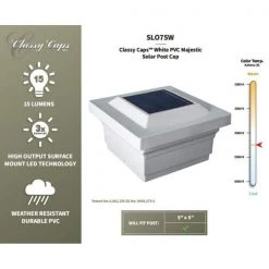 Deals โ Majestic 5 in. x 5 in. Outdoor White Vinyl LED Solar Post Cap (2-Pack) by Classy Caps ๐ 12 Deals โ Majestic 5 in. x 5 in. Outdoor White Vinyl LED Solar Post Cap (2-Pack) by Classy Caps ๐ -Cheap Fence Gates Plus Store white classy caps deck post caps slo75w 44 1000