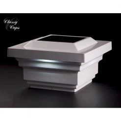 Budget 🔔 Regal 4 in. x 4 in. Outdoor White Vinyl LED Solar Post Cap (2-Pack) by Classy Caps ✨ -Cheap Fence Gates Plus Store white classy caps deck post caps slo78w 76 1000