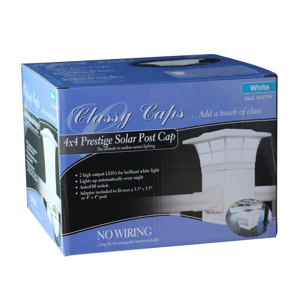 Coupon ⭐ Prestige 4 in. x 4 in. Outdoor White Vinyl LED Solar Post Cap (2-Pack) by Classy Caps ⌛ 4 Coupon ⭐ Prestige 4 in. x 4 in. Outdoor White Vinyl LED Solar Post Cap (2-Pack) by Classy Caps ⌛ - Image 2