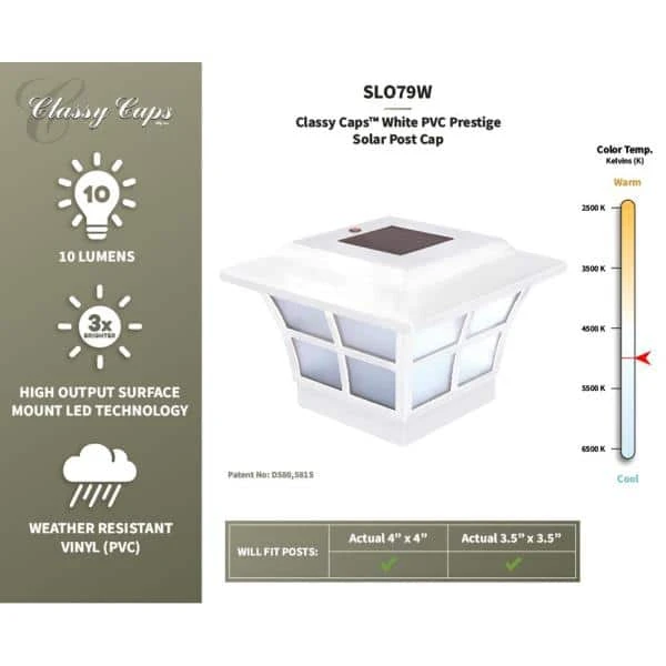 Coupon ⭐ Prestige 4 in. x 4 in. Outdoor White Vinyl LED Solar Post Cap (2-Pack) by Classy Caps ⌛ 11 Coupon ⭐ Prestige 4 in. x 4 in. Outdoor White Vinyl LED Solar Post Cap (2-Pack) by Classy Caps ⌛ - Image 9