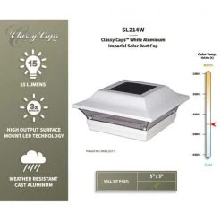Wholesale ๐ Imperial 5 in. x 5 in. Outdoor White Cast Aluminum LED Solar Post Cap (2-Pack) by Classy Caps ๐คฉ 14 Wholesale ๐ Imperial 5 in. x 5 in. Outdoor White Cast Aluminum LED Solar Post Cap (2-Pack) by Classy Caps ๐คฉ -Cheap Fence Gates Plus Store white glossy classy caps deck post caps sl214w fa 1000