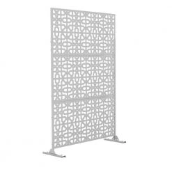 Deals 🥰 6.5 ft. H x 4 ft. W Laser Cut Metal Privacy Screen in White, 3 panels by Unbranded ✔️