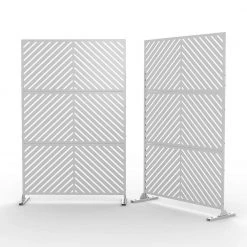 Promo ⌛ 6.5 ft. H x 4 ft. W Outdoor Laser Cut Metal Privacy Screen, 24 in. x 48 in. x 3 panels, white by Unbranded 😍 -Cheap Fence Gates Plus Store white outdoor privacy screens byy722 4 44 1000