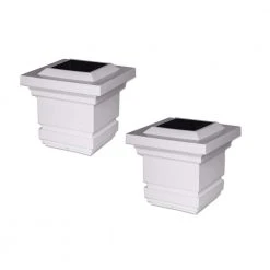 Outlet ⭐ Classy 4 in. x 4 in. Outdoor White Vinyl LED Solar Post Cap (2-Pack) by Classy Caps ✔️
