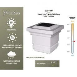 Outlet ⭐ Classy 4 in. x 4 in. Outdoor White Vinyl LED Solar Post Cap (2-Pack) by Classy Caps ✔️ -Cheap Fence Gates Plus Store white pvc classy caps deck post caps sl074w 76 1000