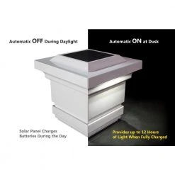 Outlet ⭐ Classy 4 in. x 4 in. Outdoor White Vinyl LED Solar Post Cap (2-Pack) by Classy Caps ✔️ -Cheap Fence Gates Plus Store white pvc classy caps deck post caps sl074w fa 1000