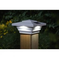 New ❤️ Windsor 4 in. x 4 in. Outdoor White Vinyl LED Solar Post Cap (2-Pack) by Classy Caps ⭐ -Cheap Fence Gates Plus Store white pvc classy caps deck post caps sl4400 1f 1000